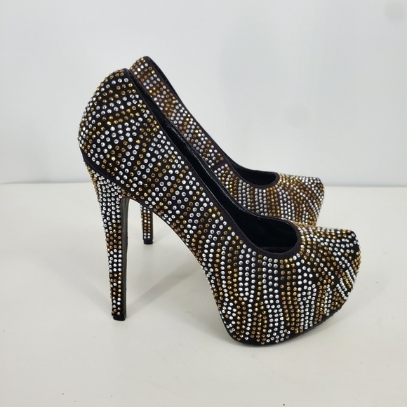 BRECKELLES BLACK CRYSTAL STILETTO'S WOMEN HEELS SHOES SIZE 8M - Picture 13 of 16